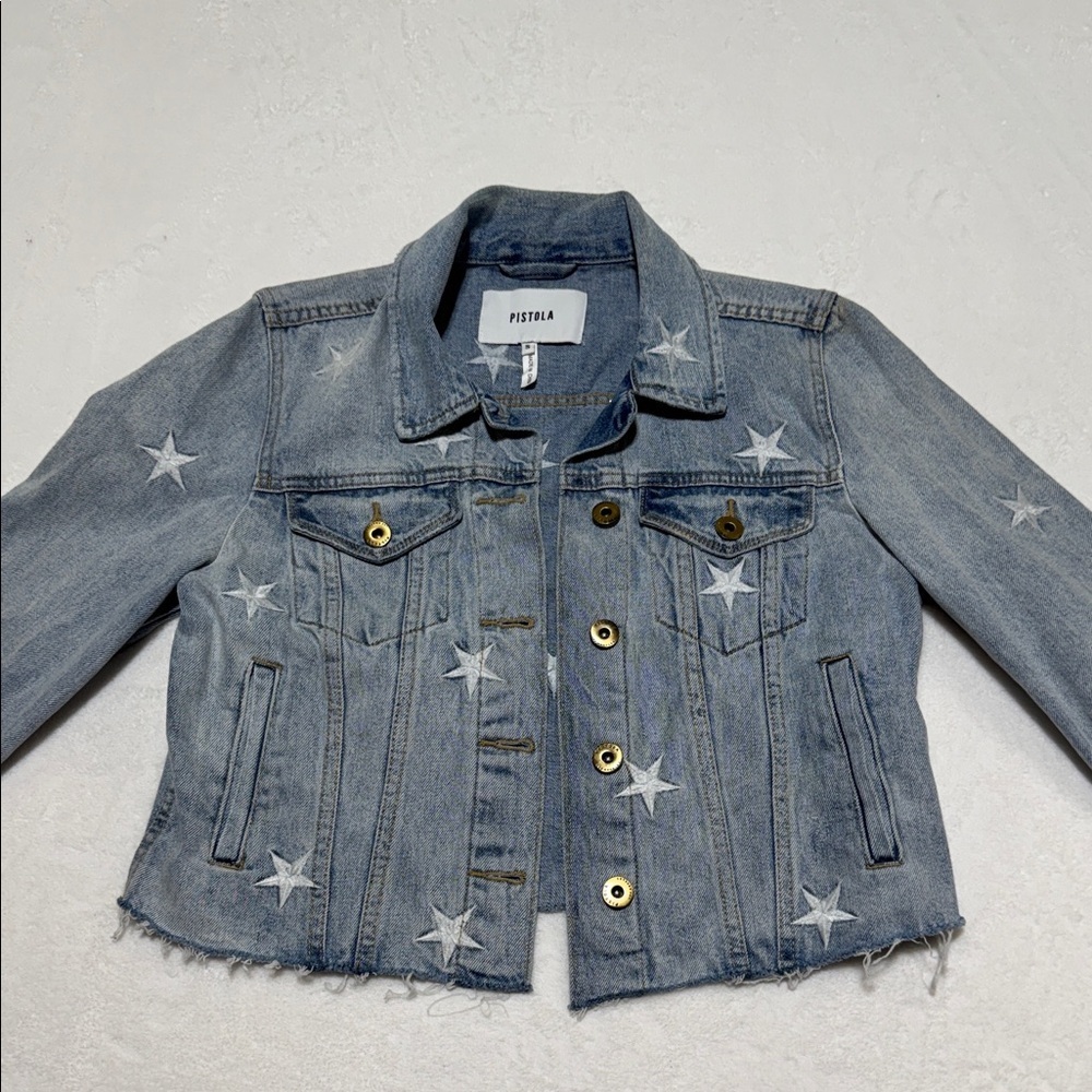 pistola Light Blue Denim Jacket with White Star Details